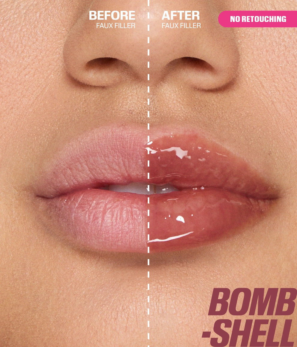 HUDA BEAUTY
Faux Filler Shiny Non-Sticky Lip Gloss "Bombshell"