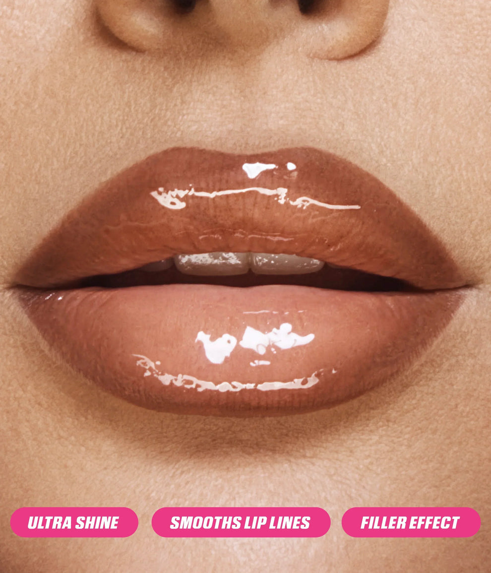 HUDA BEAUTY
Faux Filler Shiny Non-Sticky Lip Gloss "Bombshell"