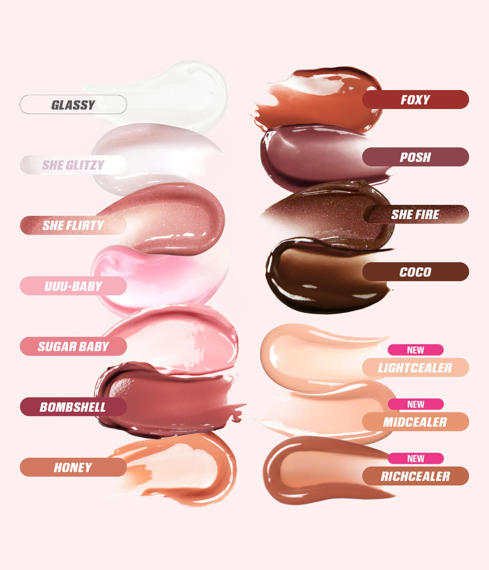 HUDA BEAUTY
Faux Filler Shiny Non-Sticky Lip Gloss "Bombshell"