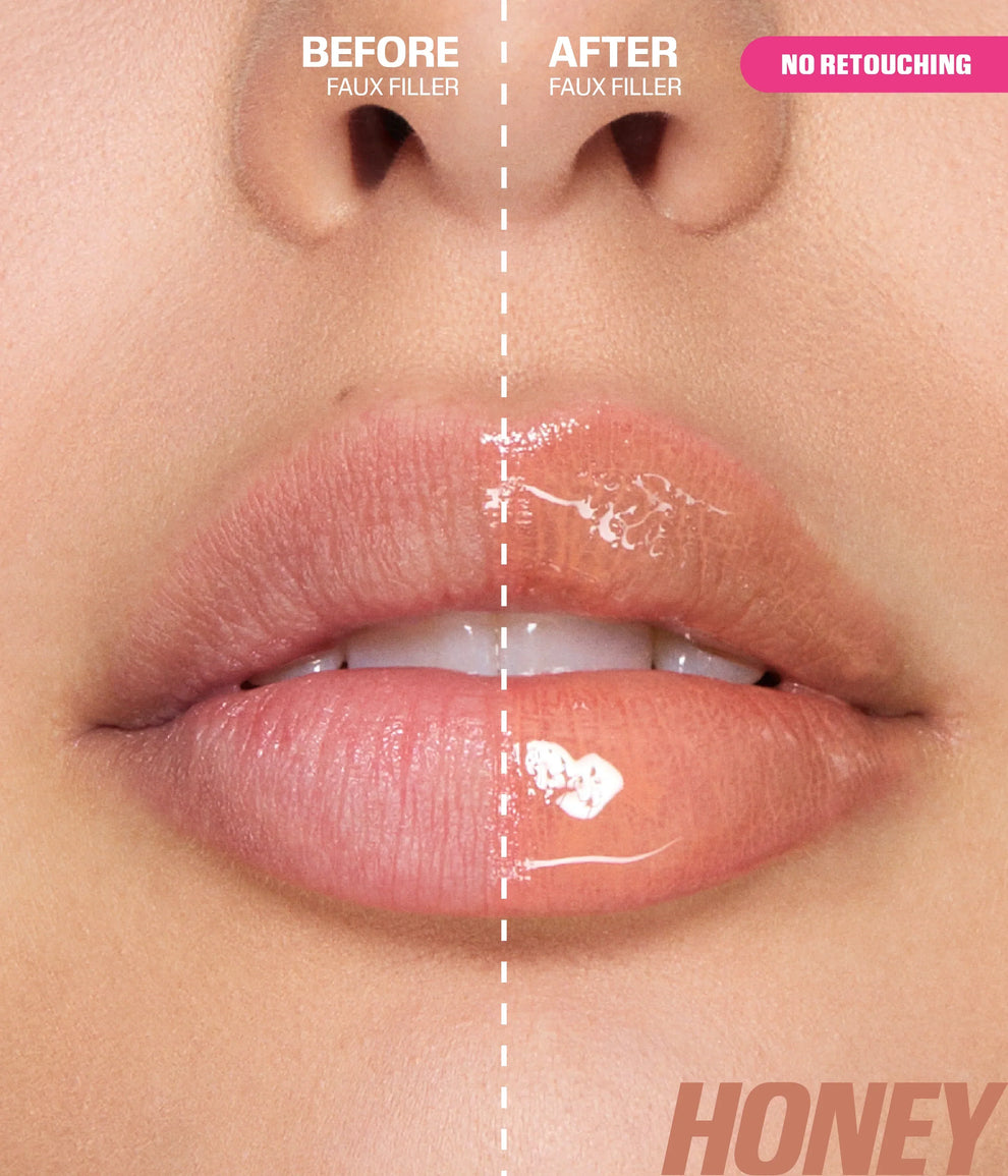 HUDA BEAUTY
Faux Filler Shiny Non-Sticky Lip Gloss "Honey"